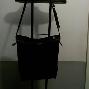 Black suede& leather strap bag
